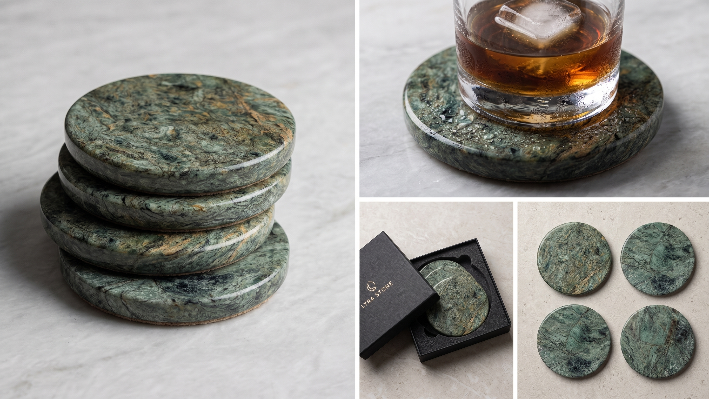 Rainforest Green Marble Coasters (Set of 4)