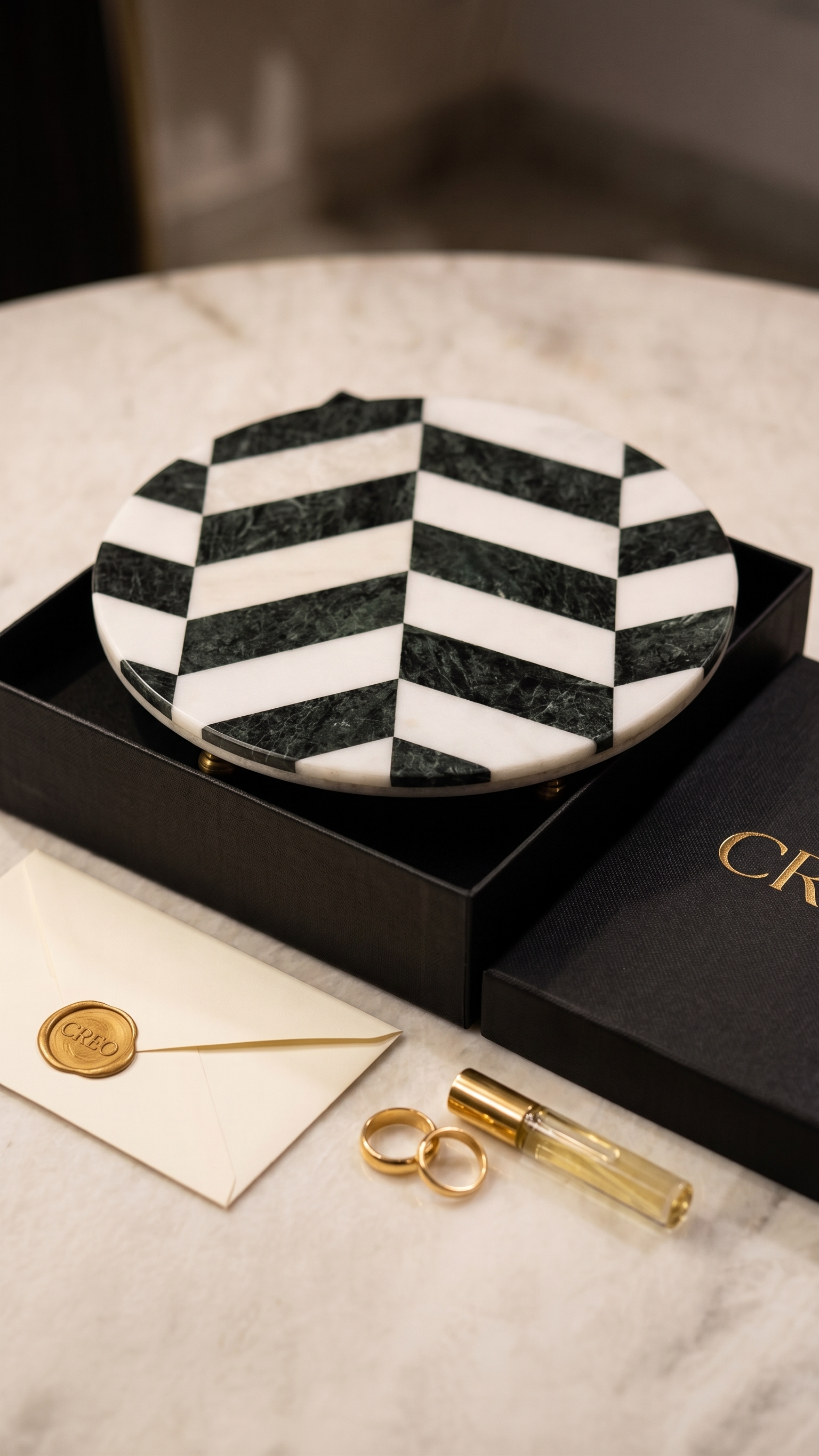 Monochrome Chevron Marble Display Tray