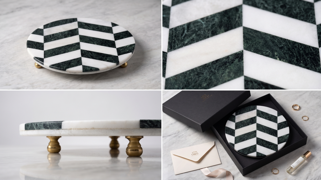 Monochrome Chevron Marble Display Tray