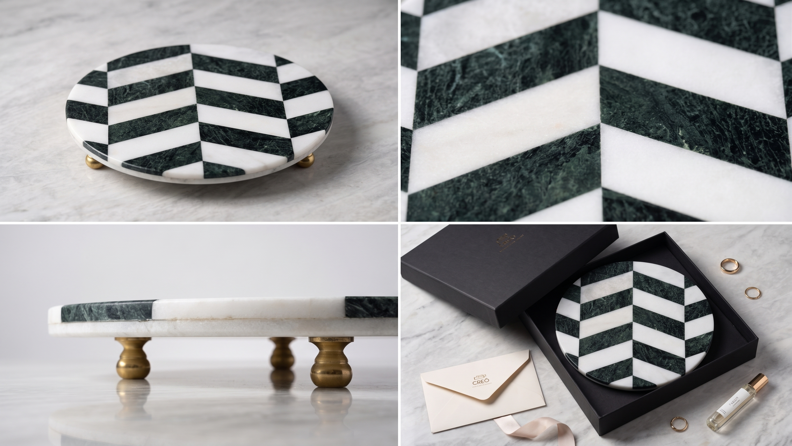Monochrome Chevron Marble Display Tray