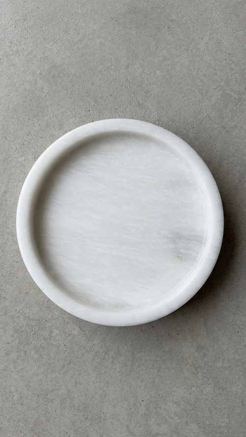 Aurora White Marble Pedestal Tray with Brass Sphere Feet