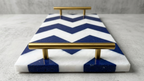 Lapis & Marble Chevron Inlay Tray with Brass Handles