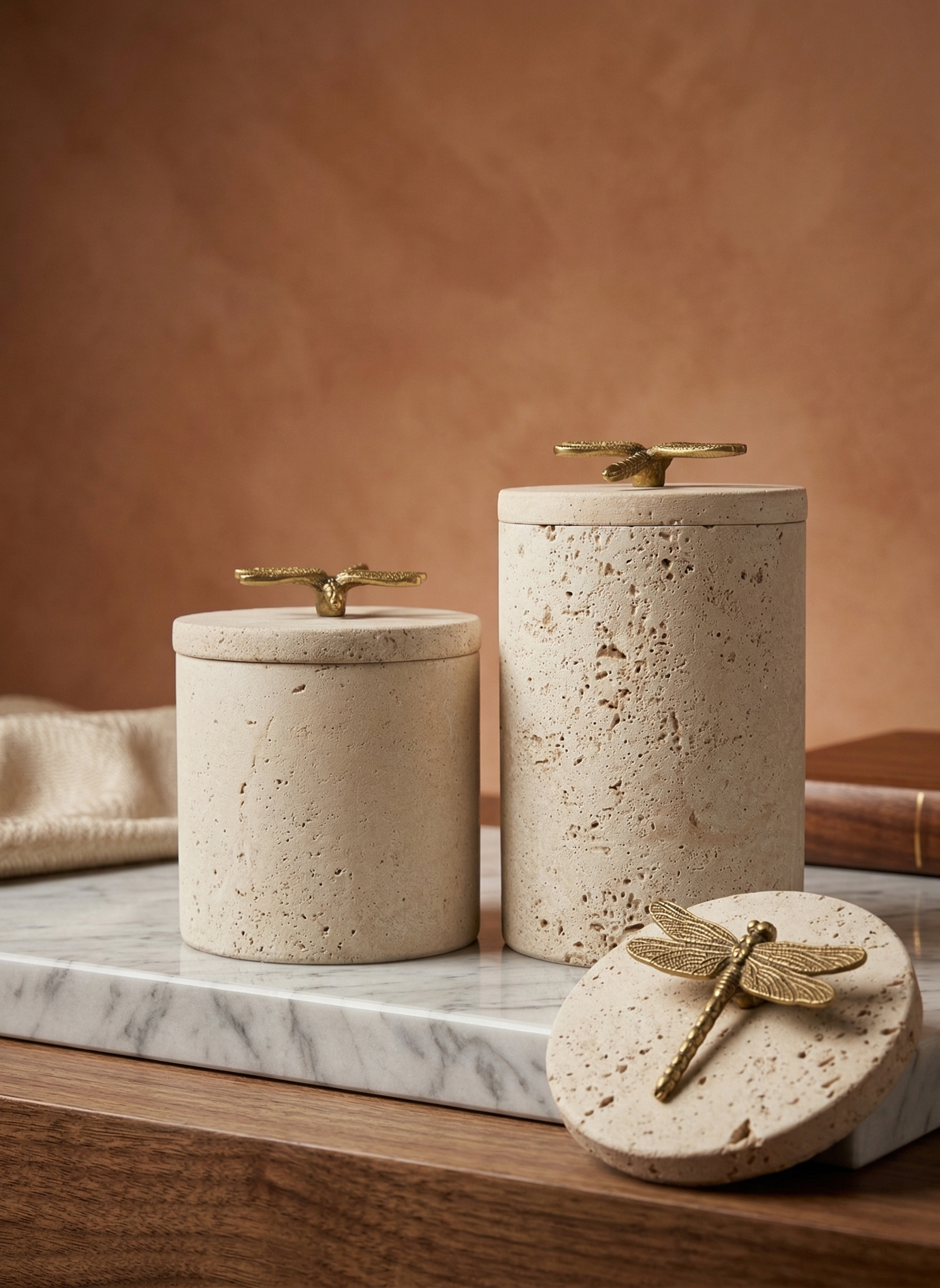 Dragonfly Travertine Jars