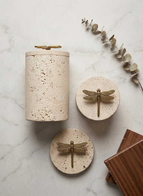 Dragonfly Travertine Jars