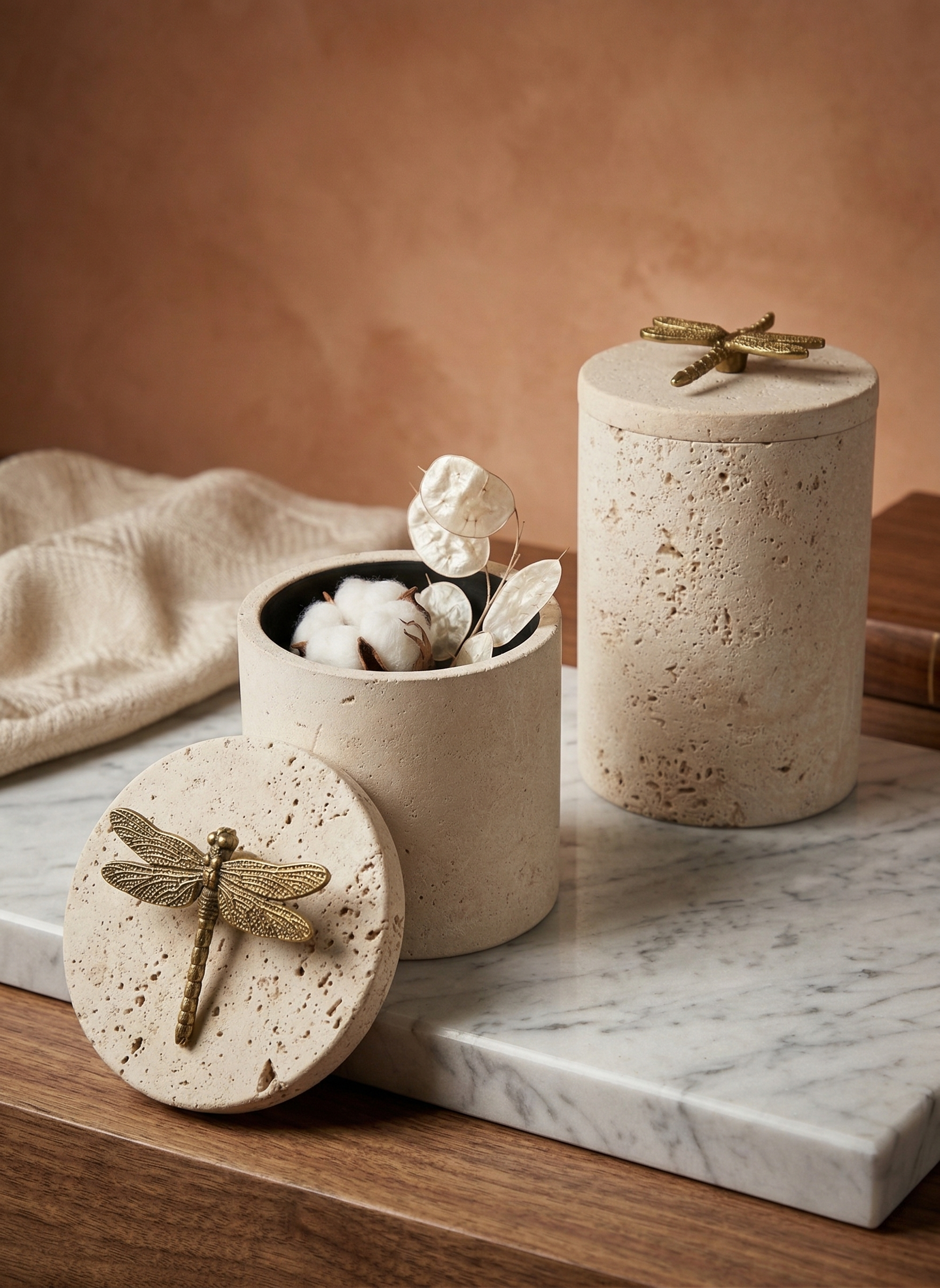 Dragonfly Travertine Jars